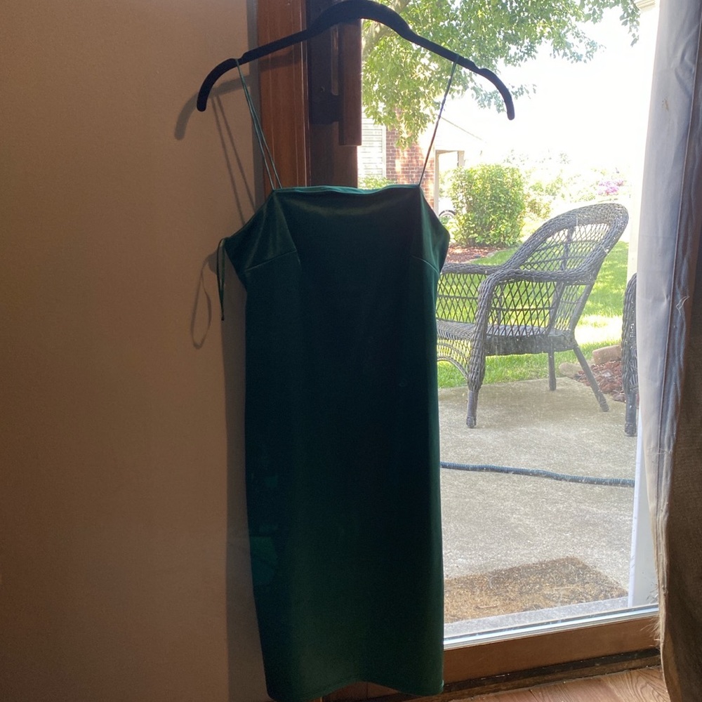 Long green satin dress
